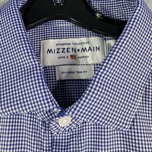 Mizzen Main Shirt Men's 2XL Trim Fit Collection Blue Plaid Long Sleeve Button Up